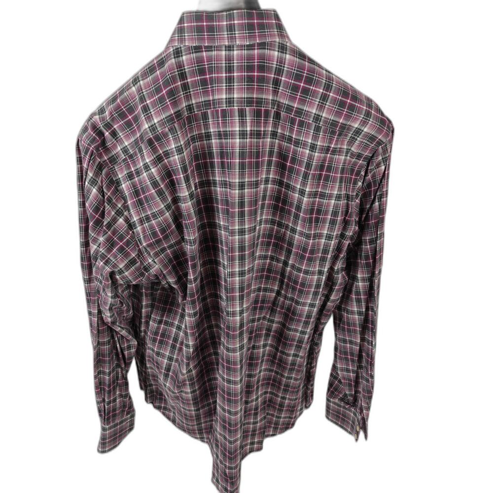 Men’s Thomas Dean Plaid Button-Up Shirt Gray Pink XL 17½ - Picture 3 of 4